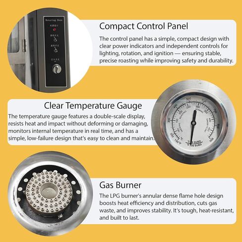 LPG Volcanic Rock Duck Roaster 220V, Vertical Rotating Commercial Duck Oven Stainless Steel with Tempered Glass Window for Supermarkets, BBQ Restaurants Snack Stalls, 24-30 Ducks/Chickens in Kuwait