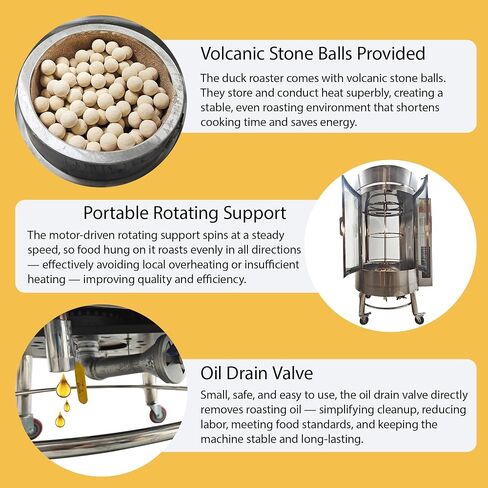 LPG Volcanic Rock Duck Roaster 220V, Vertical Rotating Commercial Duck Oven Stainless Steel with Tempered Glass Window for Supermarkets, BBQ Restaurants Snack Stalls, 24-30 Ducks/Chickens in Kuwait