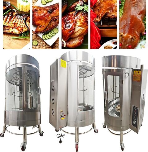 LPG Volcanic Rock Duck Roaster 220V, Vertical Rotating Commercial Duck Oven Stainless Steel with Tempered Glass Window for Supermarkets, BBQ Restaurants Snack Stalls, 24-30 Ducks/Chickens in Kuwait