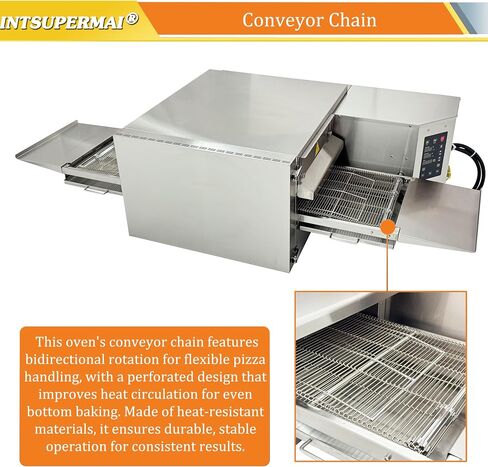 INTSUPERMAI Commercial 15" Conveyor Pizza Oven, Electric Tunnel Oven, Hot Air Circulation Digital Control SUS304 Stainless Steel Countertop Baking Machine for Restaurant Bakery 220V 3 Phase 9kW in Kuwait