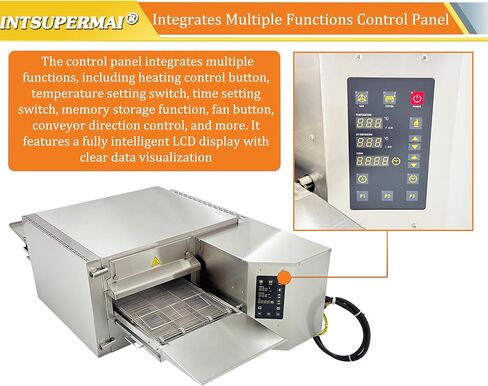 INTSUPERMAI Commercial 15" Conveyor Pizza Oven, Electric Tunnel Oven, Hot Air Circulation Digital Control SUS304 Stainless Steel Countertop Baking Machine for Restaurant Bakery 220V 3 Phase 9kW in Kuwait