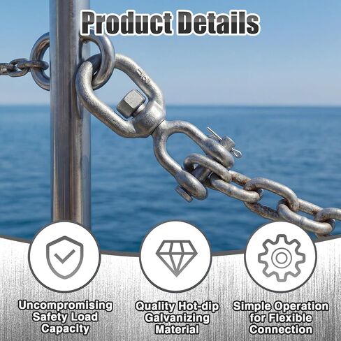 Hicarer 2 Pcs 1/2" Eye Swivel for Marine Boats, Hot Dipped Galvanized Mooring Connector, 3, 600 lbs WLL Heavy Duty Towing Lifting Rigging Hardware for Docks Buoys and Industrial Hoisting in Kuwait