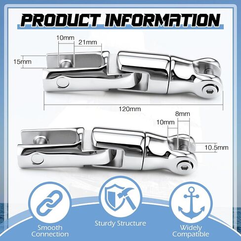 2 Pcs 316 Stainless Steel Boat Anchor Swivel, Fits 1/4 Inch-5/16 Inch, Three Section Marine Grade Heavy Duty Anchor Chain Swivel in Kuwait