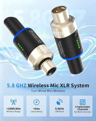 JOYO 5.8 جيجا هرتز نظام الميكروفون اللاسلكي 4 قنوات XLR جهاز إرسال واستقبال محول ميكروفون للتوصيل الديناميكي / المكثف الذي يعمل بالطاقة الوهمية، الاستوديو، الكنيسة، خلاط الصوت، نظام PA (MW-1A) in Kuwait