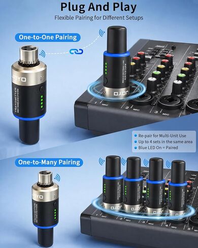 JOYO 5.8 جيجا هرتز نظام الميكروفون اللاسلكي 4 قنوات XLR جهاز إرسال واستقبال محول ميكروفون للتوصيل الديناميكي / المكثف الذي يعمل بالطاقة الوهمية، الاستوديو، الكنيسة، خلاط الصوت، نظام PA (MW-1A) in Kuwait