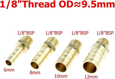 Lkq-Brass Adapter Male Connector Joint Copper Coupler Adapter, 4mm 6mm 8mm 10mm 12mm 19mm Hose Barb Tail 1/8" 1/4" 1/2" 3/8" BSP, Garden Hose Connector(6mm Barb,3/8") in Kuwait