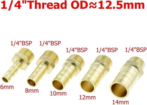 Lkq-Brass Adapter Male Connector Joint Copper Coupler Adapter, 4mm 6mm 8mm 10mm 12mm 19mm Hose Barb Tail 1/8" 1/4" 1/2" 3/8" BSP, Garden Hose Connector(6mm Barb,3/8") in Kuwait