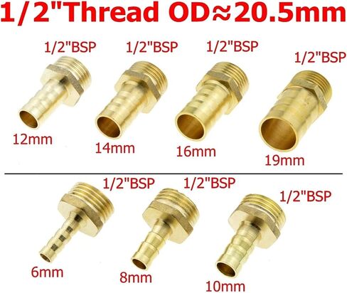 Lkq-Brass Adapter Male Connector Joint Copper Coupler Adapter, 4mm 6mm 8mm 10mm 12mm 19mm Hose Barb Tail 1/8" 1/4" 1/2" 3/8" BSP, Garden Hose Connector(6mm Barb,3/8") in Kuwait
