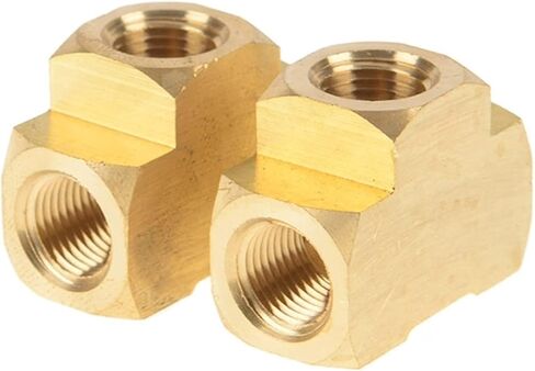 Lkq-Brass Adapter 2pcs 1/8" 1/4" 3/8" NPT Female Brass Barstock Pipe Fitting Brass Tee, Garden Hose Connector(1/8") in Kuwait