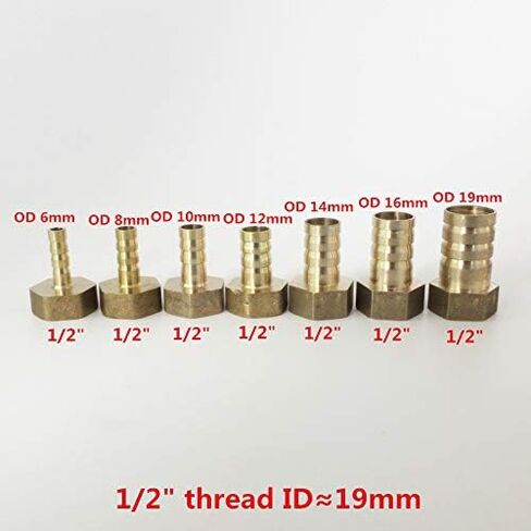 Lkq-Brass Adapter Brass Pipe Connectors 6mm 8mm 10mm 12mm 14mm 16mm 19mm Barbed 1/8" 1/4" 3/8" 1/2" Female Thread Brass Joint Coupler Fittings, Garden Hose Connector(8mm barb,1/2") in Kuwait