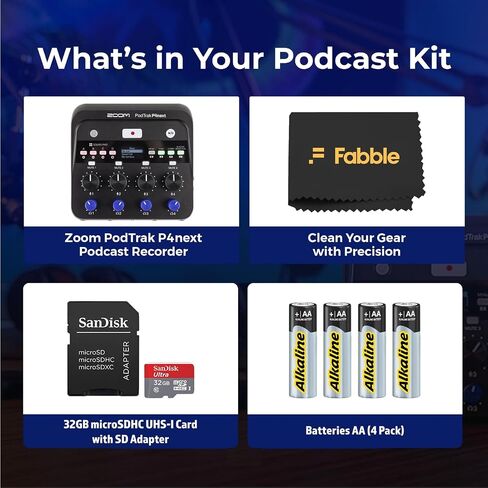 تتضمن حزمة مسجل البودكاست المحمول متعدد المسارات Zoom PodTrak P4next بطاقة ذاكرة microSDHC سعة 32 جيجابايت مع محول و4 بطاريات AA، مثالية لتسجيل البودكاست في أي مكان بسهولة. in Kuwait