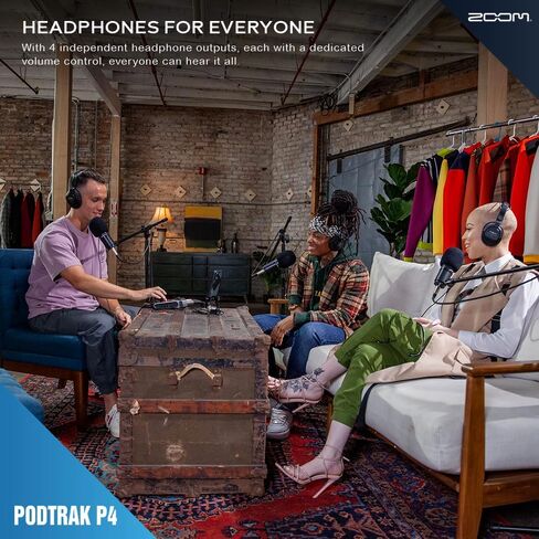 Zoom PodTrak P4 مسجل بودكاست محمول متعدد المسارات، واجهة صوت مع 4 مداخل ميكروفون، 4 مخارج سماعة رأس مع 64 جيجابايت SD، كابل 2X XLR، سماعة رأس مع ميكروفون مدمج، بطاريات، والمزيد in Kuwait