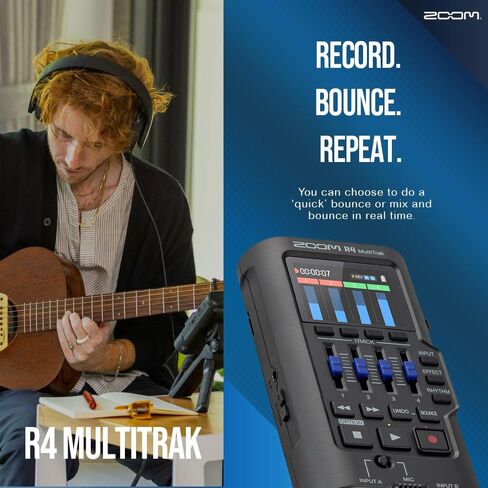 Zoom R4 Multitrak - مسجل عائم 32 بت، تسجيل 4 مسارات مع ارتداد ستيريو، مدخلات XLR/TS مزدوجة، ميكروفون مدمج مع كابلين XLR، بطاريات، وبطاقة MicroSDXC سعة 64 جيجابايت in Kuwait