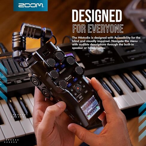 مسجل مفيد Zoom H6studio، H6 Studio (H6S) تسجيل عائم 32 بت، مضخمات سلسلة F، مقابض كسب، ميكروفونات كبيرة، واجهة صوت USB مع حامل ثلاثي القوائم، غطاء ميكروفون، حزمة ميكروفون بودكاست لموسيقي صانع الأفلام البودكاست in Kuwait
