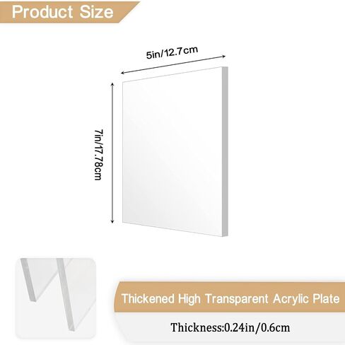 Clear Acrylic Sheet Plexiglass,1/4" Thick (6mm) Cast Acrylic Glass Sheet,Plexiglass Sheet for Craft Projects,Signs,Painting,Windows Replacement (2 Piece 5"x 7") in Kuwait