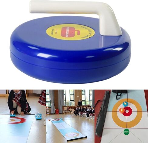 Kids Curling Game Travel Party 11cm Winter Sports Equipment Floor Curling Toy for Activities School Classroom, Blue in Kuwait