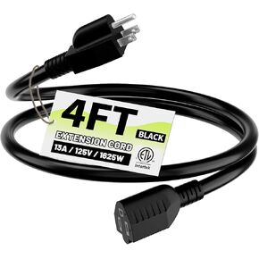16/3 Black Indoor Outdoor Extension Cord 10 Ft Waterproof, Extension Cord with 3 Prong Grounded Plug,13A 1625W 16AWG SJTW, Flexible Weatherproof Power Cable for Offices, Gardens and Lawns in Saudi Arabia
