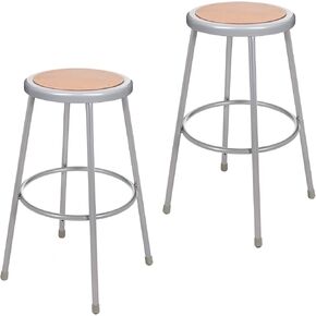 OEF Furnishings OEF6230/2 Preassembled Commercial Steel Round Stool with Masonite Wood Seat (30-inch Height, Grey Frame, 2-Pack) in Kuwait