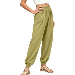 Little/Big Kids Jogger Harem Pants Elastic Waist Ice Silk Striped Loose Lightweight Ankle Cuff Running Pants 1-14Y in Kuwait