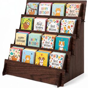 4-Tier Wooden Greeting Card Display Stand, Card Rack for Stickers, Postcards, Photos, Stationery, Small Products, Home Office Decor & Organizer, Lightweight for Vendor Booths, Craft Fairs in Kuwait