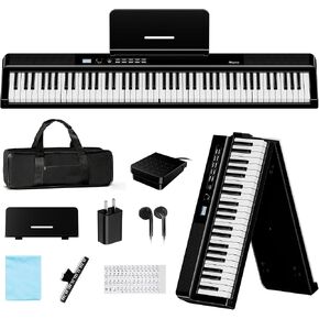 Folding Keyboard Piano, Rhymo Upgraded 88 Key Full Size Portable Semi Weighted Electric Piano Keyboard with 30W Stereo Surround Speaker, USB MIDI, Sustain Pedal for Beginners & Adults (Black) in Saudi Arabia