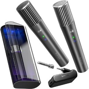 Ikarao Wireless Microphone with Dual Channel Receiver & UV Self-Cleaning Storage Case, 2 Handheld Dynamic Mics, 20H Battery, 100ft Range, Plug & Play Karaoke Mic for JBL, Party, Home, Church (Black) in Kuwait