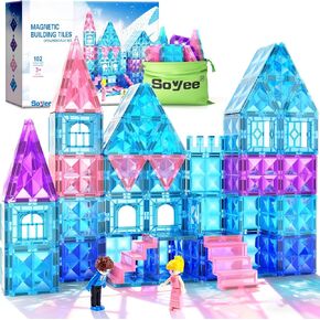 Magnetic Tiles 102pcs with 2 Stairs 2 Dolls Princess Castle Building Girls Toys Age 4-5 6-8 Magnetic Blocks Birthday Xmas Gifts for Girls Toys for 3 4 5 6 7 8+ Year Old in Kuwait