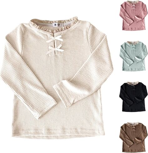 Girls Long Sleeve Top Bow Tie Detail Lace Collar Shirt Basic Blouse Comfy Cute Tunic Tee Undershirt Girls Winter Warm Tops in Kuwait