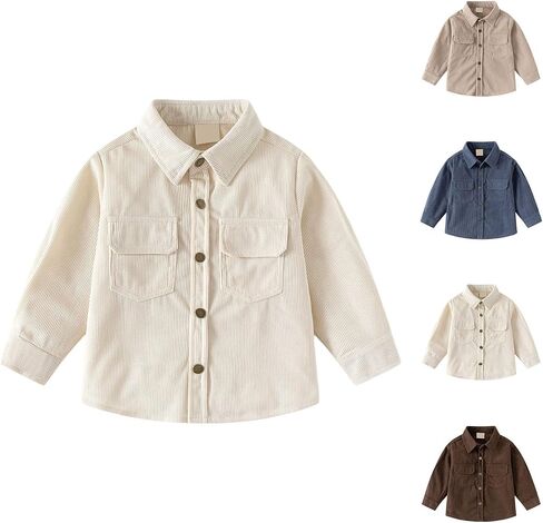 Kids Boys Girls Corduroy Shirt Jacket Toddler Long Sleeve Button Down Shirts Retro Corduroy Shacket Spring Preppy Outerwear in Kuwait