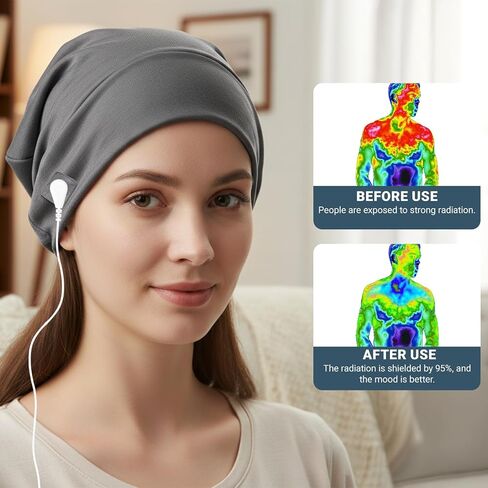 Grounding Hats with Grounding Cord 99% Silver Fabric Faraday Hat RF Shielding Hood WiFi Shielding Blocking Hat for Head, Neck, and Brain Protection in Kuwait