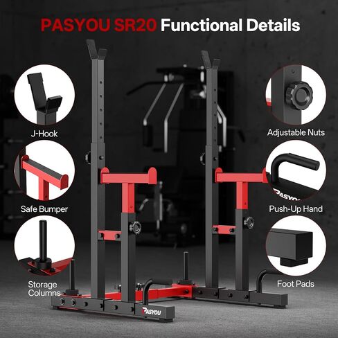 PASYOU Adjustable Power Rack, Adjustable Squat Rack for Home Gym, Weight Rack Stand with Spotters, Push Up Portable Strength Training Dumbbell Rack for Home Gym Equipment, 1200LBS in Kuwait