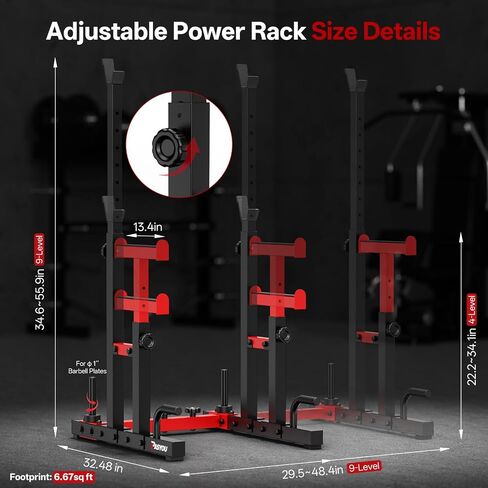 PASYOU Adjustable Power Rack, Adjustable Squat Rack for Home Gym, Weight Rack Stand with Spotters, Push Up Portable Strength Training Dumbbell Rack for Home Gym Equipment, 1200LBS in Kuwait