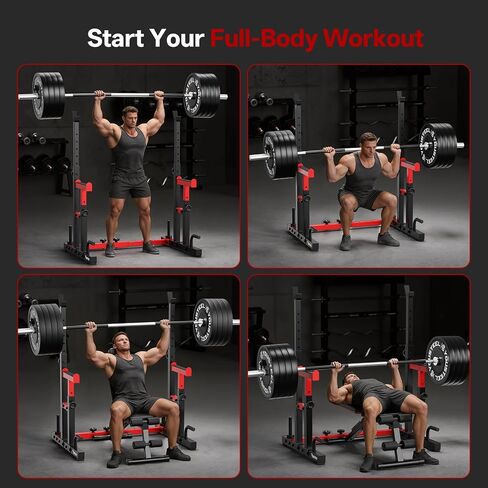 PASYOU Adjustable Power Rack, Adjustable Squat Rack for Home Gym, Weight Rack Stand with Spotters, Push Up Portable Strength Training Dumbbell Rack for Home Gym Equipment, 1200LBS in Kuwait