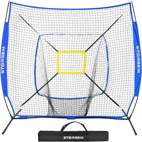 Storgem البيسبول والكرة اللينة ممارسة صافي 7 × 7ft المحمولة ضرب نصب الضرب شبكة تدريب البيسبول شبكة مساندة ومنطقة الضرب وإطار القوس in Kuwait