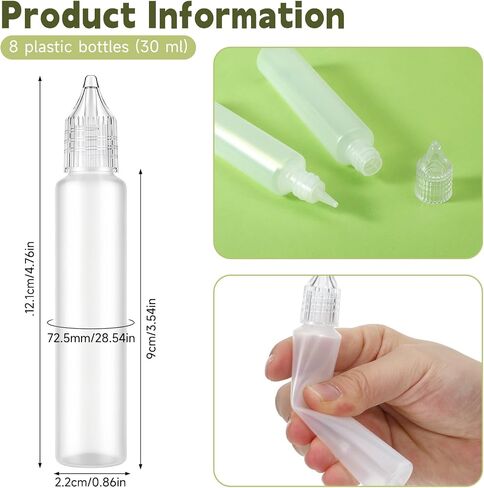 Xthrotsenk 8 قطع زجاجات ضغط صغيرة 1 أونصة، زجاجات ضغط بهار بلاستيكية مع غطاء ملتوي، زجاجة ضغط للصلصات، زجاجة غسيل مختبرية، صبغة حبر الوشم والحرف اليدوية in Kuwait