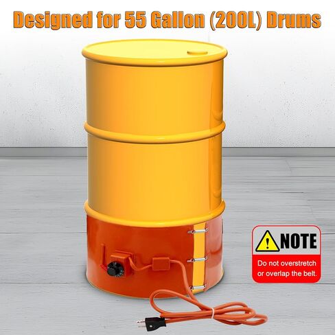 MMS 55 جالون طبل سخان الفرقة، 120V 1200W 86–302 ℉ التحكم في درجة الحرارة قابل للتعديل، سخان برميل معدني معزول للزيت والشحوم والعسل وحزام التدفئة السائل in Kuwait