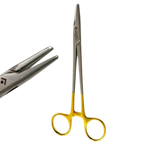 1 Piece - Mayo-Hegar Needle Driver N/H with Serrated Straight Jaws | Gold Rings & Autoclave-Safe German Stainless Steel (5in) in Kuwait