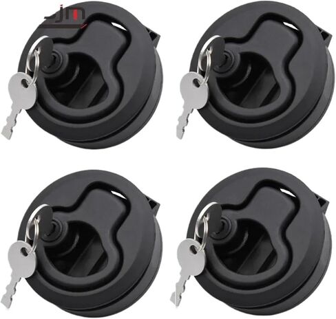 Black 2inch Round Flush Pull Slam Latch Lift Hardware with Lock Key Kit for Boat RV Yacht Accessories 4Pcs in Kuwait