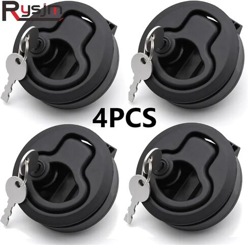 Black 2inch Round Flush Pull Slam Latch Lift Hardware with Lock Key Kit for Boat RV Yacht Accessories 4Pcs in Kuwait