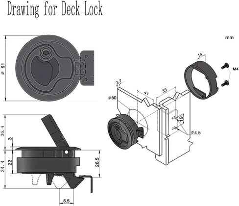 Black 2inch Round Flush Pull Slam Latch Lift Hardware with Lock Key Kit for Boat RV Yacht Accessories 4Pcs in Kuwait