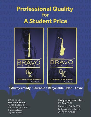 Bravo Synthetic Reeds for Baritone Saxophone - Strength 2.0, Model BR-1BS-20 in Kuwait