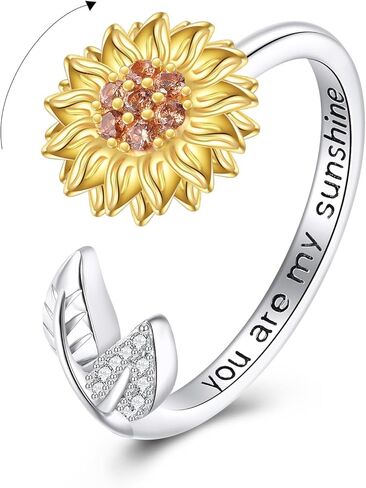 Sunflower Ring 925 Sterling Silver Spinner Ring Sunflower Jewelry Gifts for Women in Saudi Arabia