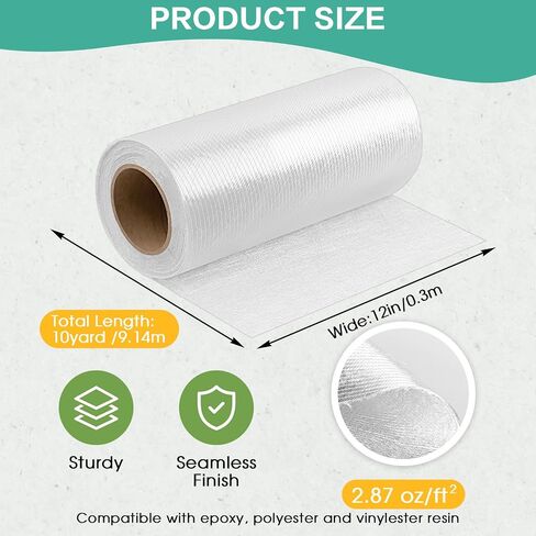 1708 Biaxial Fiberglass Cloth | 12" X 30ft Fiberglass Mat Roll & Sheet, Heavy Duty Fiber Glass for Boat Repair, Molding, Roofing, Compatible with Epoxy & Polyester Repair in Kuwait