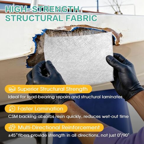 1708 Biaxial Fiberglass Cloth | 12" X 30ft Fiberglass Mat Roll & Sheet, Heavy Duty Fiber Glass for Boat Repair, Molding, Roofing, Compatible with Epoxy & Polyester Repair in Kuwait
