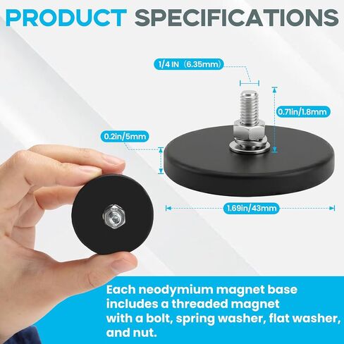 E BAVITE 30PCS 1/4inch Rubber Coated Magnets, 30LBS Anti-Scratch Neodymium Large Magnet Magnetic Non-Slip Strong Monting Magnet for Lighting Bar, Camera and Additional Mirrors in Saudi Arabia