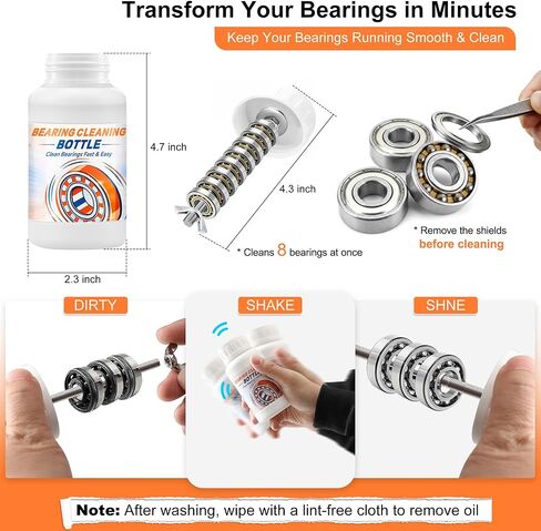 Skate Bearing Cleaning Kit – Portable Complete Bearing Maintenance System with Cleaning Bottle, 200ml Cleaner, 100ml Lubricant Oil, Bearing Press Puller & T Tool for Skateboard & Roller Skates in Kuwait