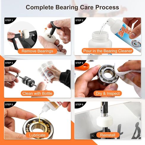 Skate Bearing Cleaning Kit – Portable Complete Bearing Maintenance System with Cleaning Bottle, 200ml Cleaner, 100ml Lubricant Oil, Bearing Press Puller & T Tool for Skateboard & Roller Skates in Kuwait