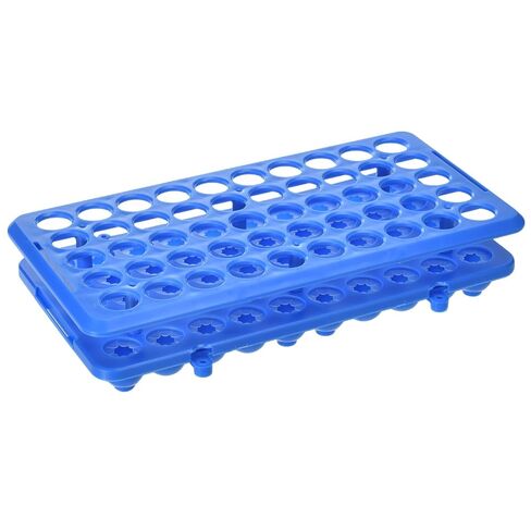 BIGLEE Plastic Test Tube Holder Rack with Silicone Pad for 5ml/10ml/15ml Centrifuge Tubes, Detachable,Holes 50 (1, Dark Blue, 9.6X4.9IN) in Kuwait