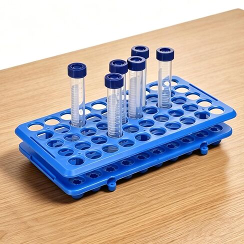BIGLEE Plastic Test Tube Holder Rack with Silicone Pad for 5ml/10ml/15ml Centrifuge Tubes, Detachable,Holes 50 (1, Dark Blue, 9.6X4.9IN) in Kuwait