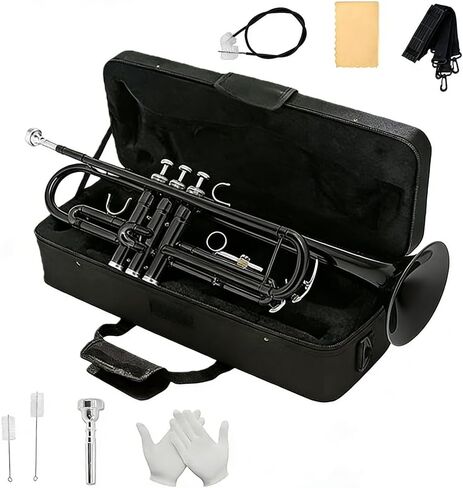 Trumpet Set for Beginners - Includes Gold-Plated Standard Trumpet, Hard Case, 7C Mouthpiece, Cleaning Kit, Gloves. Attractive tone, easy to Play for Students in Kuwait